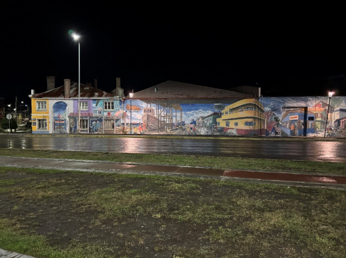 Mural painted at Punta Arenas port area (Muelle Prat) 