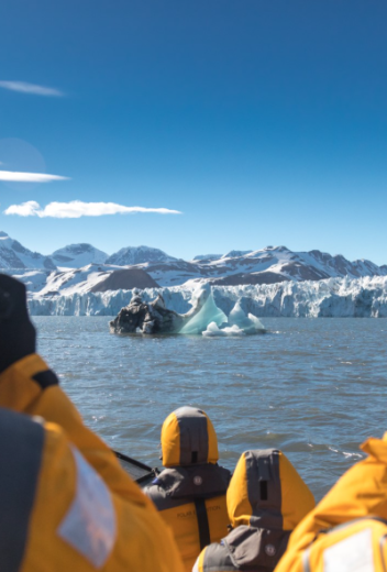 Guests taking photos of Isbukta glacier. Photo by Acacia Johnson.